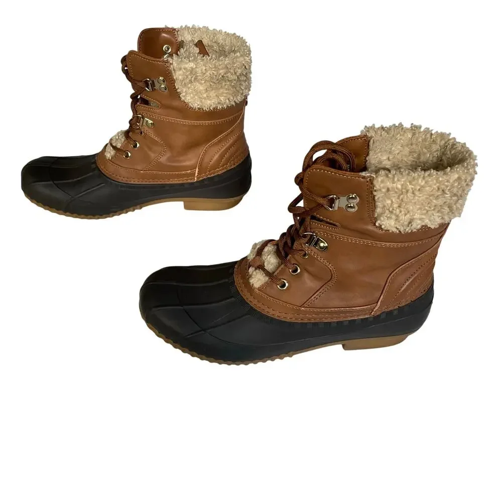 Tommy Hilfiger Rainah Duck Boots Womens 8M Brown Waterproof Lace Up Winter